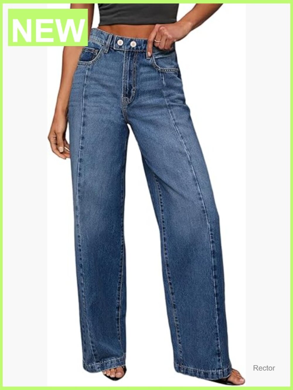 High Waisted Wide Leg Jeans Stretchy Baggy Denim Pants Front Seam